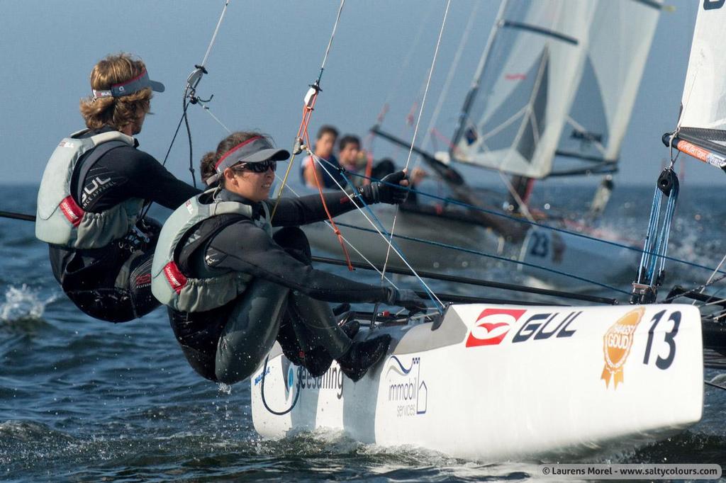 Bissaro and Sicouri in action - 2013 Nacra 17 World Championship © Laurens Morel